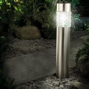 Stainless Steel Bollard Motion Sensor Solar Light with Textured Glass  |   Path & Spotlights Path & Spotlights Path & Spotlights